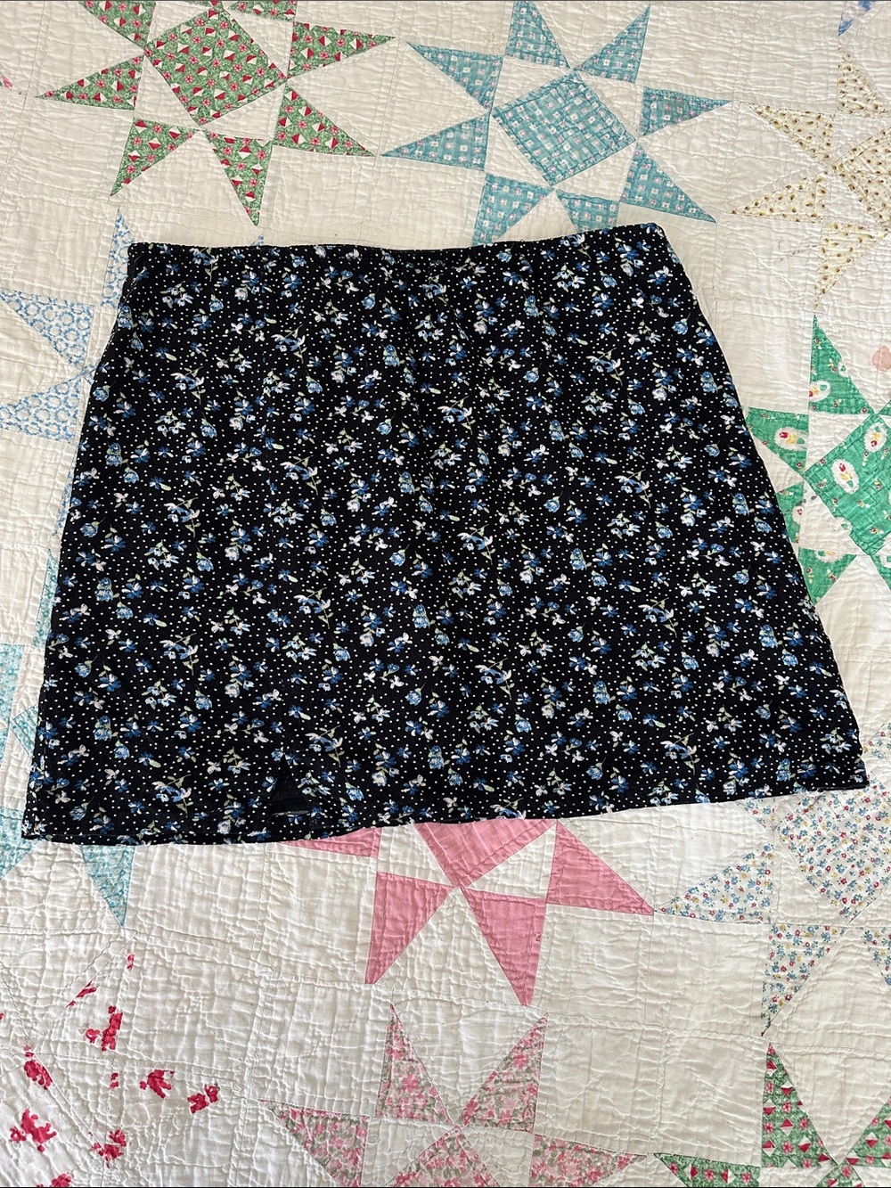 American Eagle Outfitters Black Mini Skirt with Blue Floral Print